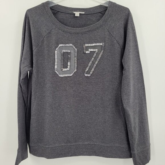 Halogen Beaded Numbers Sweatshirt Heather Charcoal Gray - Picture 1 of 9